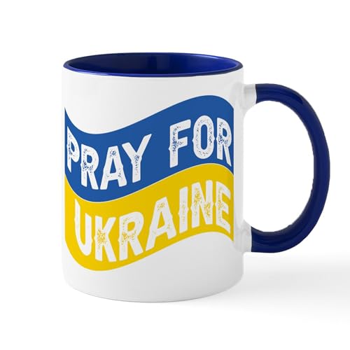 White/Navy Inside - Pray For Ukraine Mugs