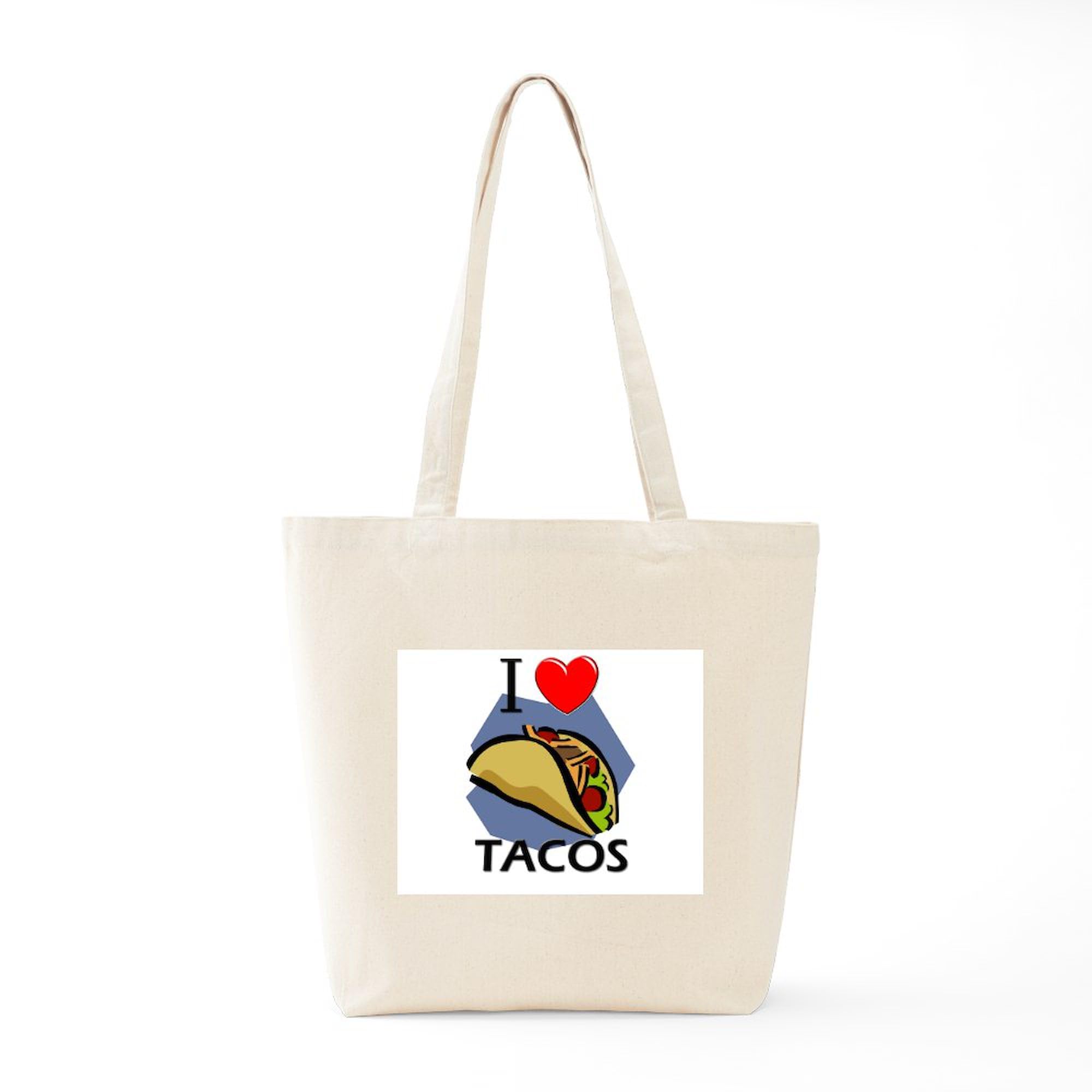 I Love Tacos Tote Bag - Natural Canvas Reusable Grocery Shopping Bag for Women & Men - Perfect for Farmers Market, Beach Trips & Eco-Friendly Lifestyle