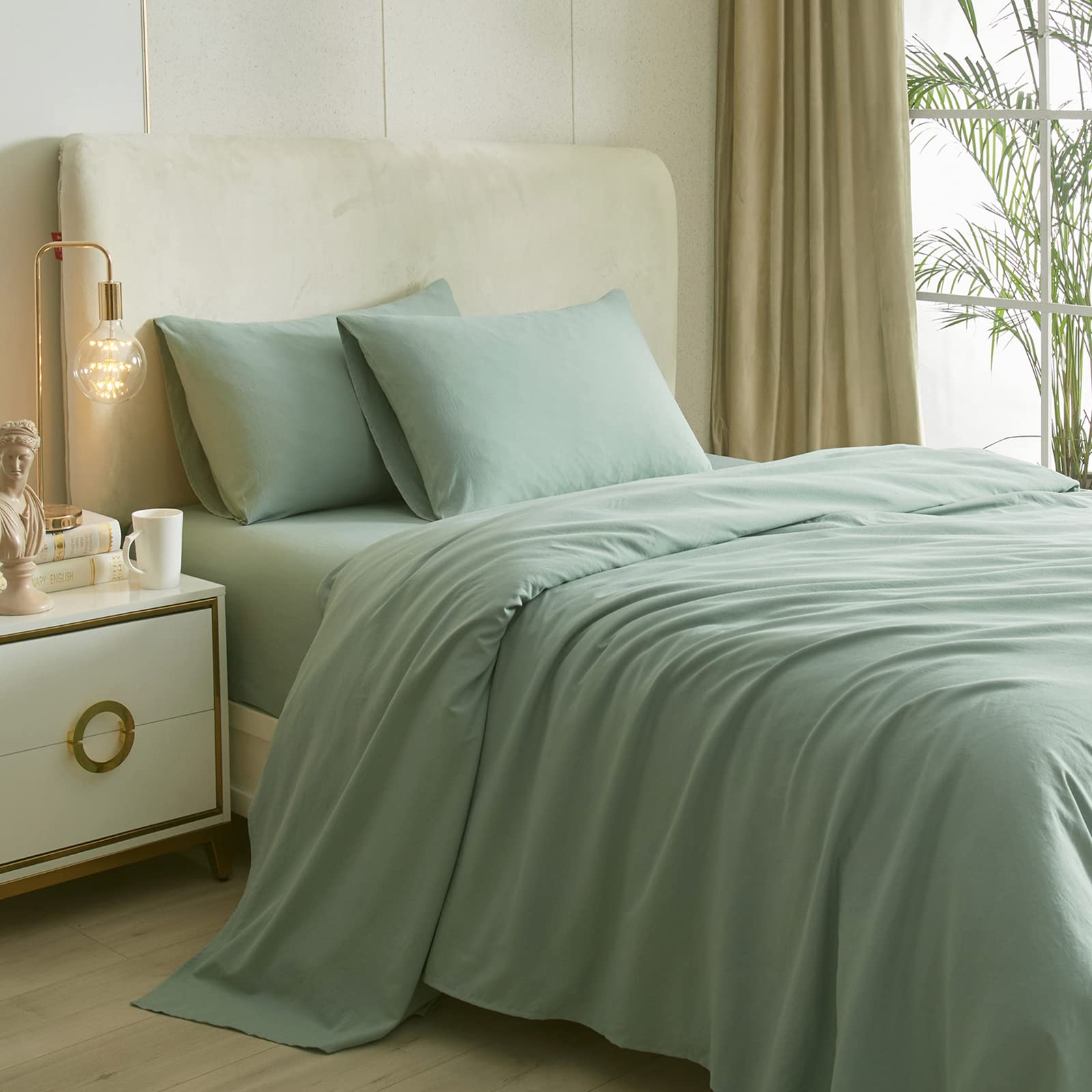 HighBuy Twin Bed Sheets Set - 3 Piece Microfiber Bedding in Sage Green - Breathable, Shrink & Fade Resistant - Deep Pocket Fits 16