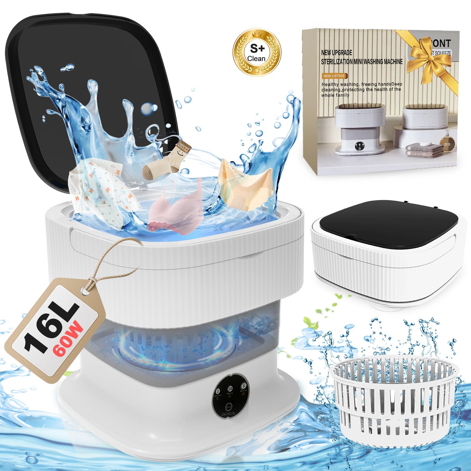 Mini Portable Washing Machine 16L with Spin Dryer - Compact Travel Washer, Foldable Design, Grey | Perfect for Camping, Dorms, RVs & Small Apartments