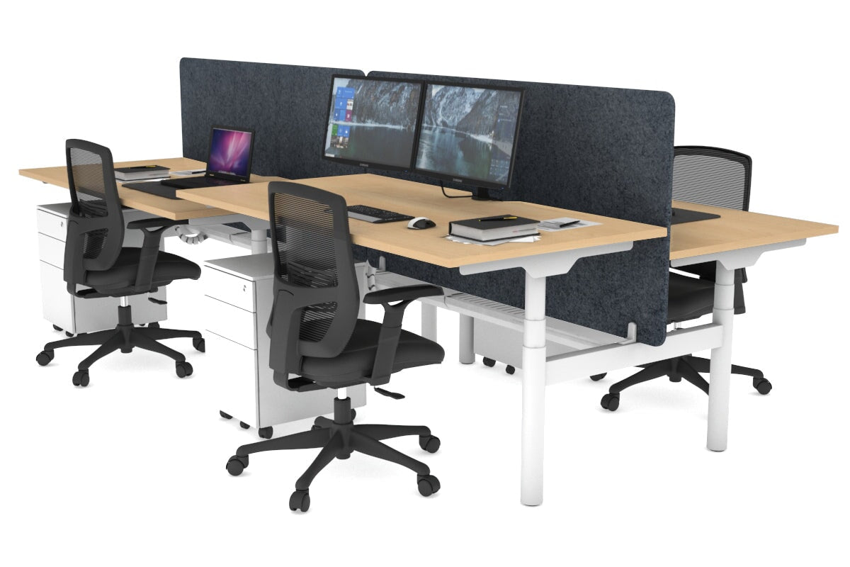 Flexi Premium Height Adjustable 4-Person H Bench Workstation - White Frame [1200L x 800W with Cable Management] - Ideal for Office, Coworking Spaces & Collaborative Work Environments