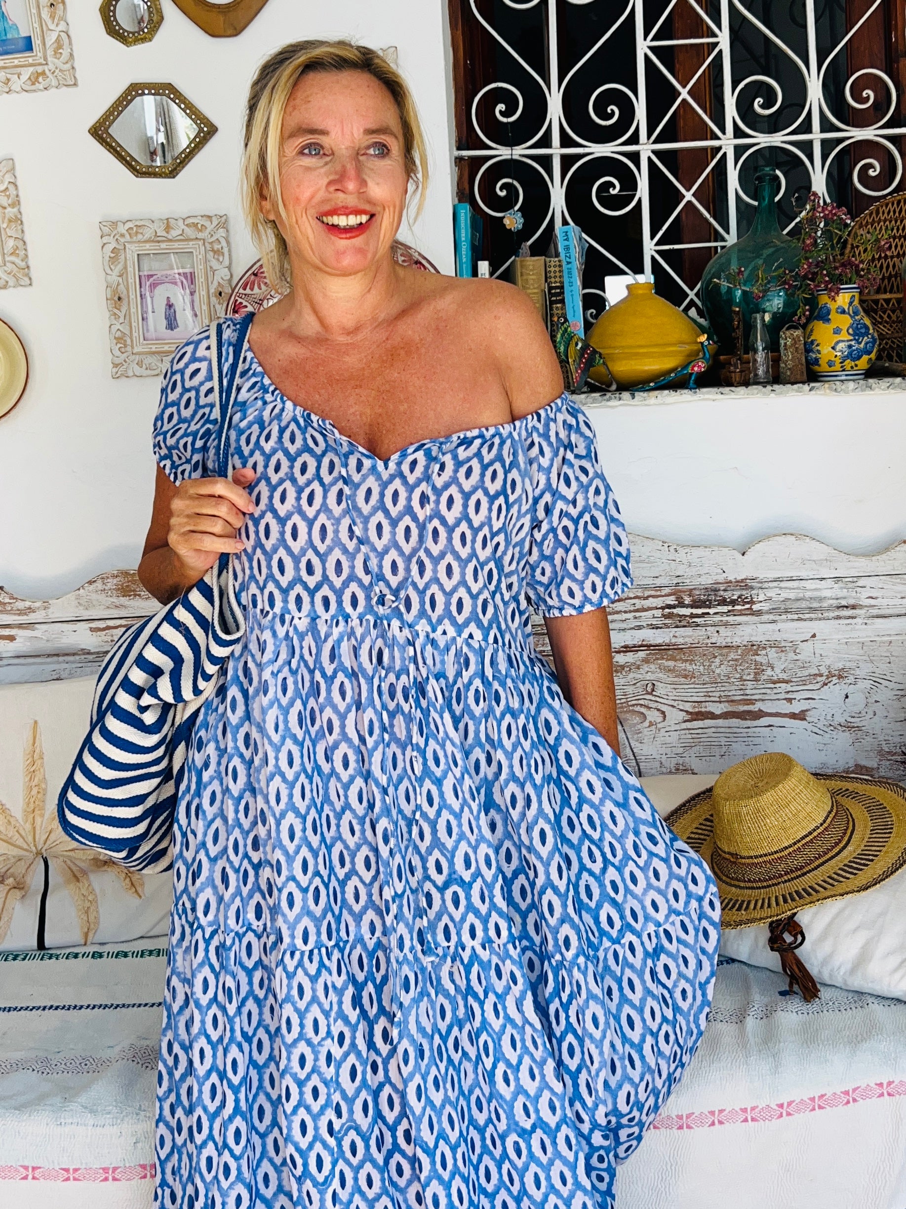 Handmade Boho Maxi Dress for Girls – Blue Hand Block Printed Floral Ishi Daughter Dress – Perfect for Summer Vacations, Beach Trips & Special Occasions