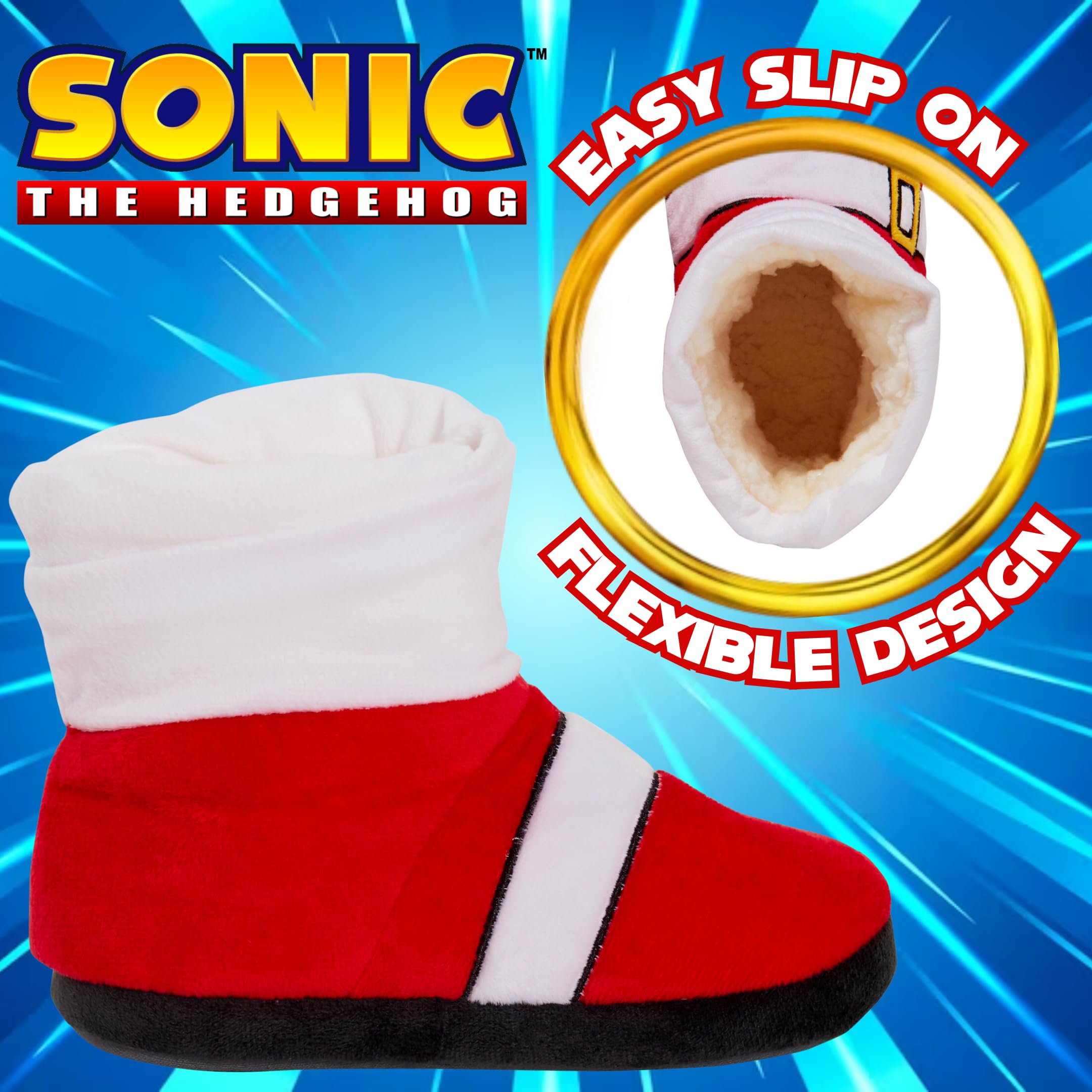Sonic The Hedgehog Kids Slipper Boots - Fleece House Shoes for Boys & Girls - Cozy Gamer & Dress Up Costume Accessories - Perfect for Indoor Play, Sleepovers, and Themed Birthday Parties