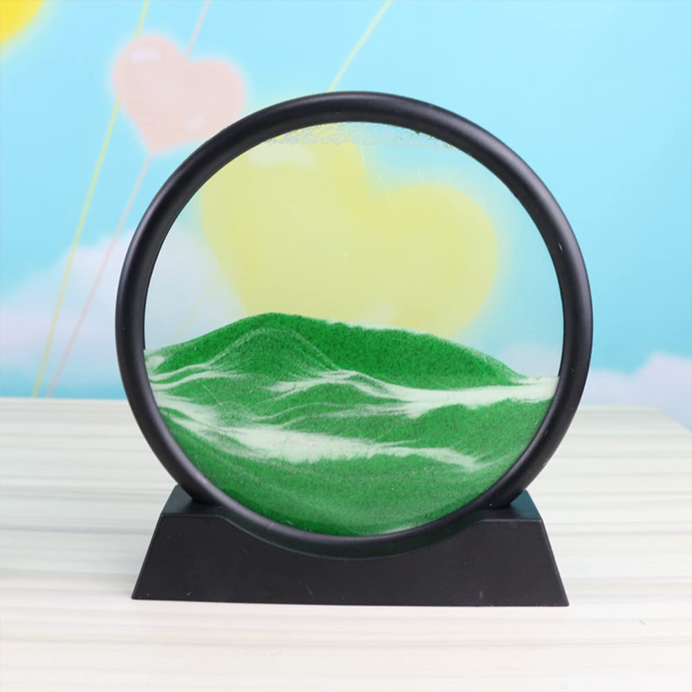 3D Dynamic Sand Art Liquid Motion - Round Glass Deep Sea Sandscape Flowing Sand Frame for Adults & Kids - Desktop Art Toy, Home & Office Decoration (Green) - Perfect for Stress Relief, Meditation, and Creative Workspace Decor