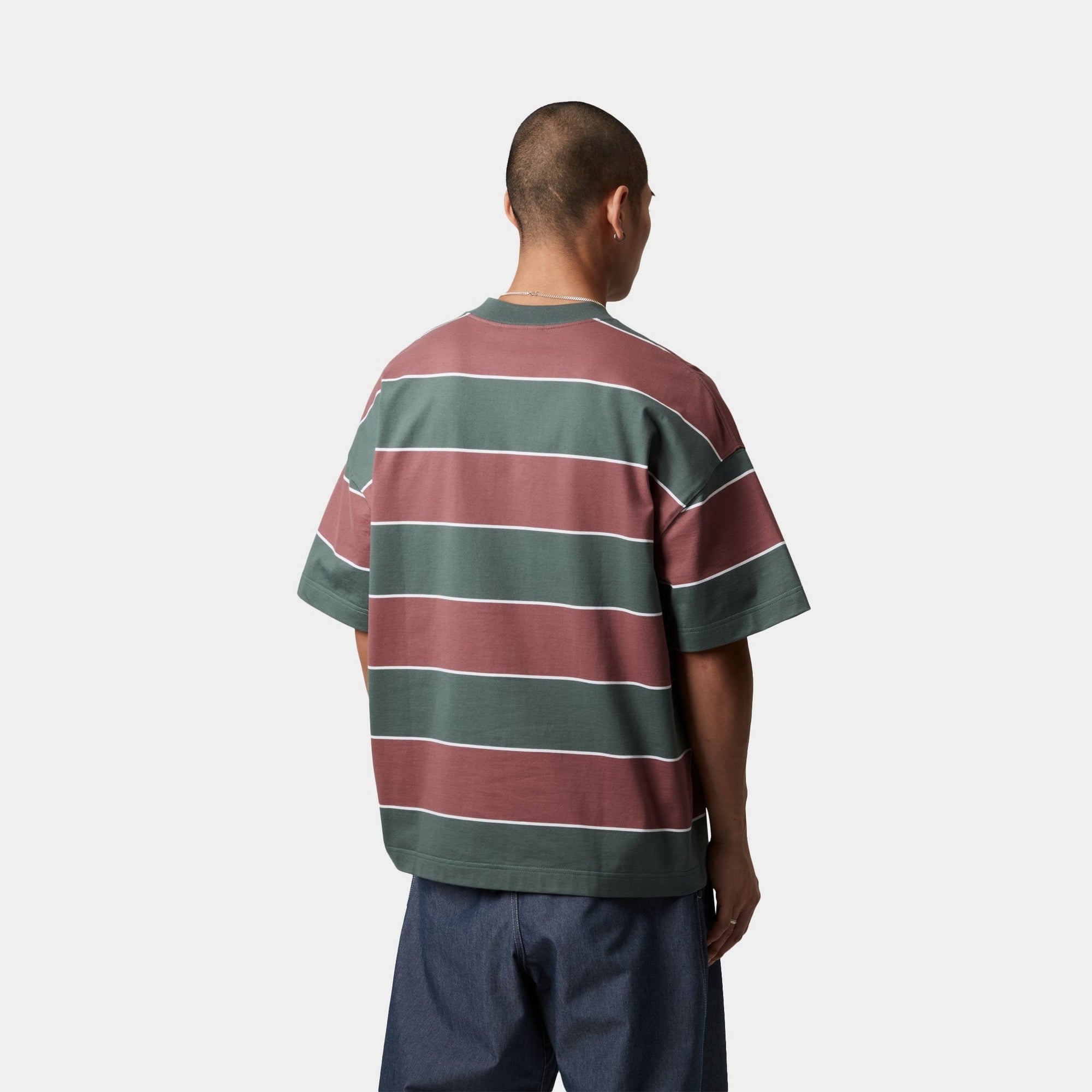 Quinby Striped T-Shirt for Men | Silver Pine Green Casual Tee - Perfect for Everyday Wear, Outings & Relaxation