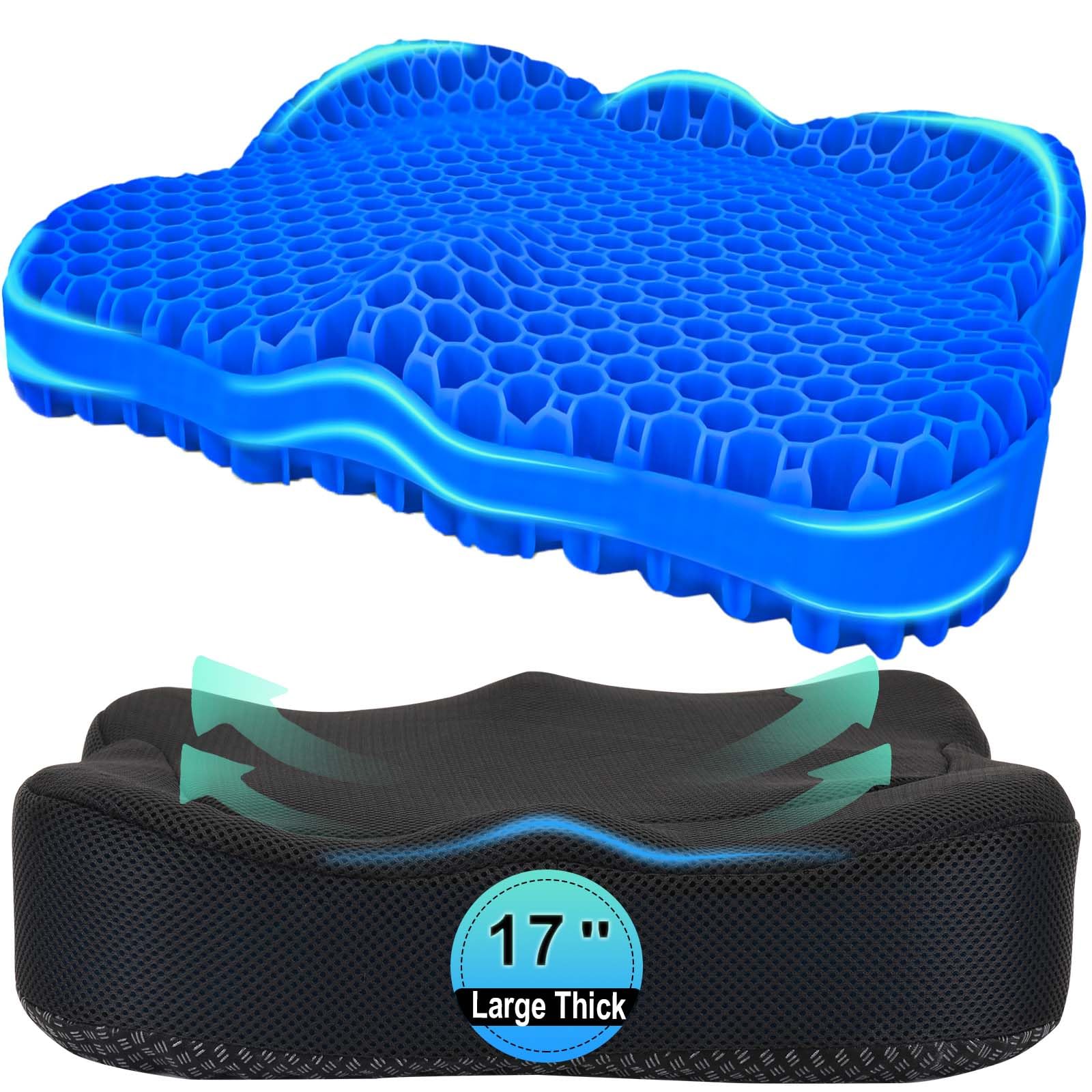 Gel Seat Cushion for Office Chair & Wheelchair - Thickened Orthopedic Support for Back Pain, Sciatica & Tailbone Relief - Comfortable Car, Kayak & Travel Seat Pad for Long Sitting - Perfect for Work, Driving & Outdoor Activities