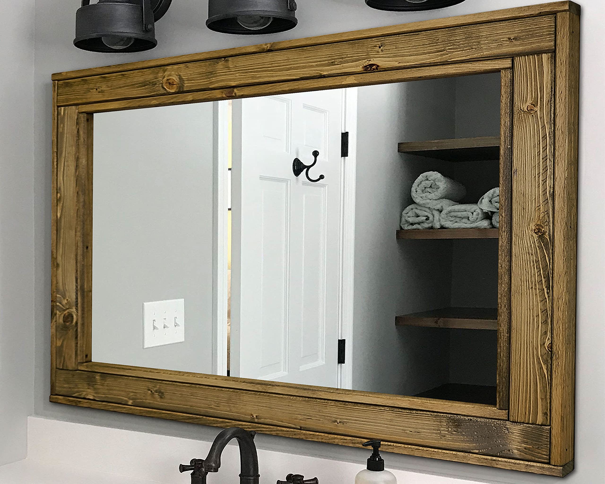 Herringbone Large Mirror - 5 Sizes & 20 Colors (Driftwood Shown) - Reclaimed Wood Framed Mirror, Oversized Rectangle Wall Mirror - Perfect for Bathroom Vanity, Living Room Decor, or Entryway Statement Piece