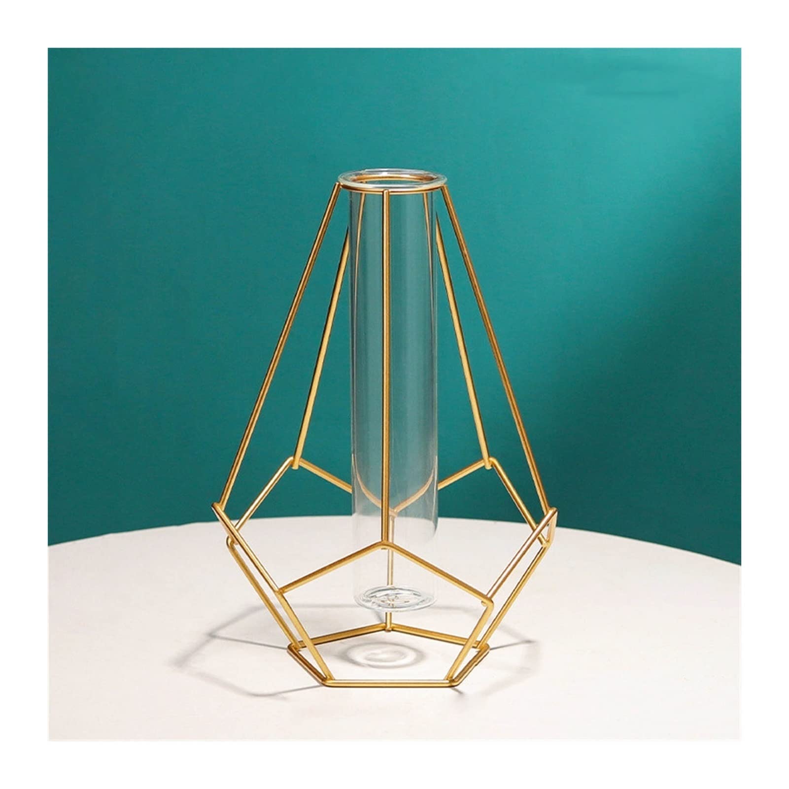 Nordic Modern Glass Vase with Iron Geometric Holder - Hydroponic Plant & Flower Vase for Home Decor (Gold) | Perfect for Living Room, Dining Table & Wedding Centerpieces