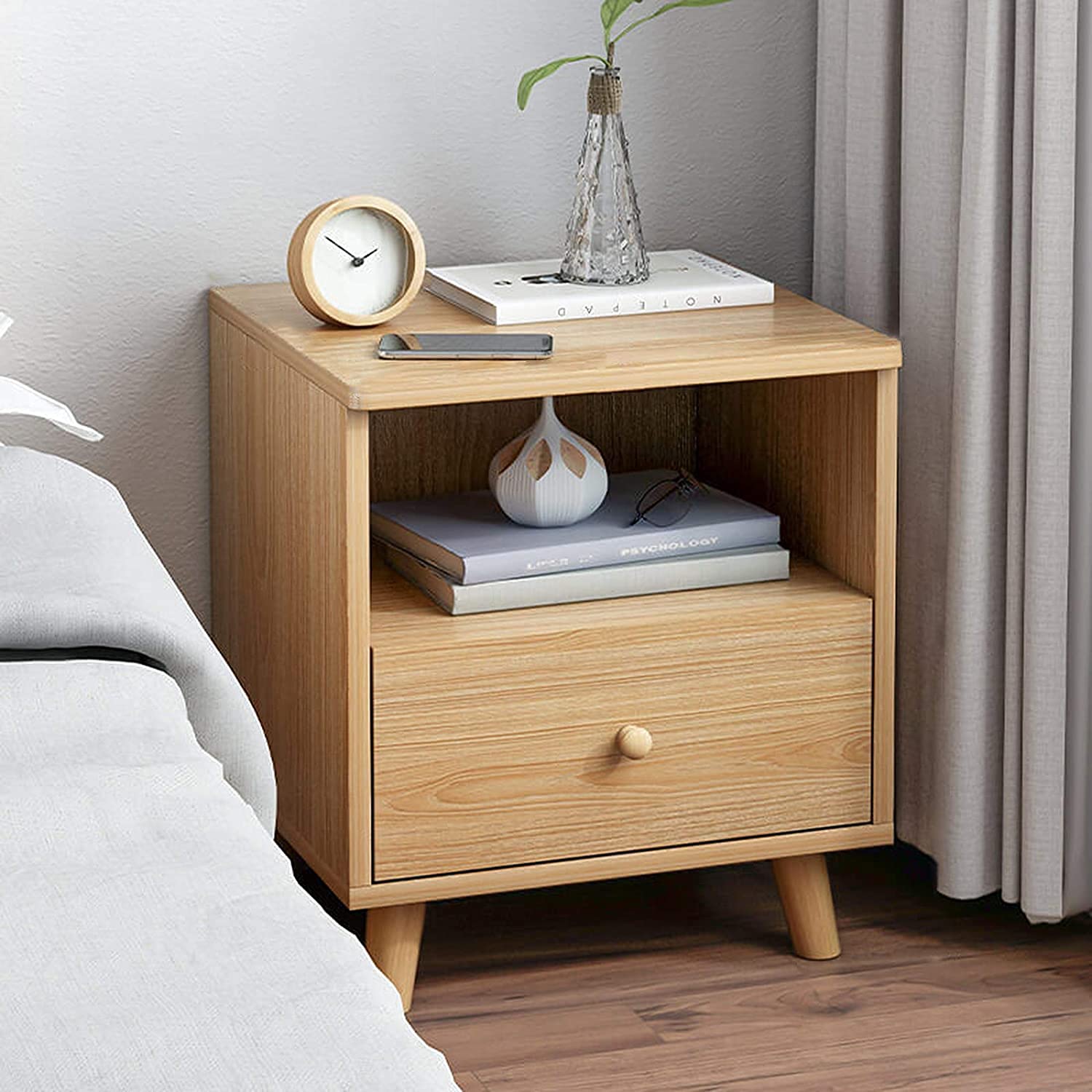 White Nightstand with 2 Drawers & Open Shelf - Modern Bedside Table for Bedroom Storage | Perfect for Small Spaces, Apartments & Guest Rooms