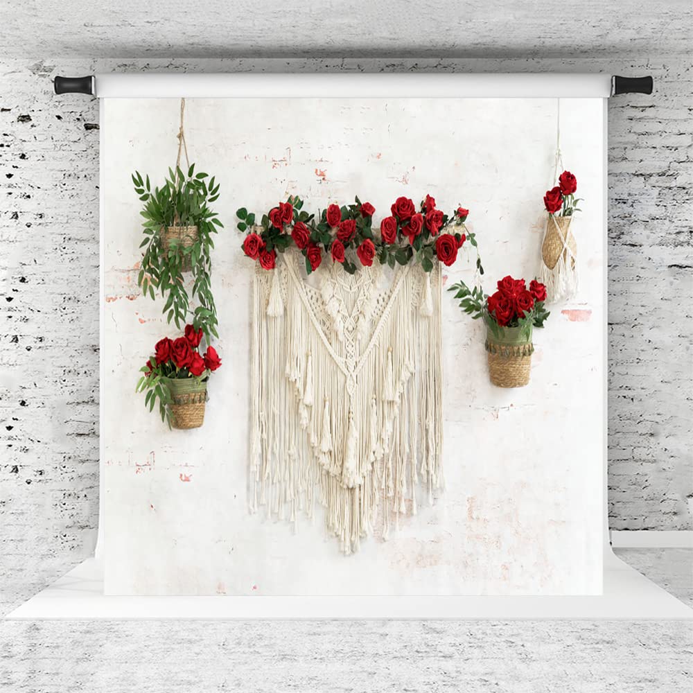 Bohemian Valentine's Backdrop 10x10ft - Rose Photo Background for Engagement & Parties
