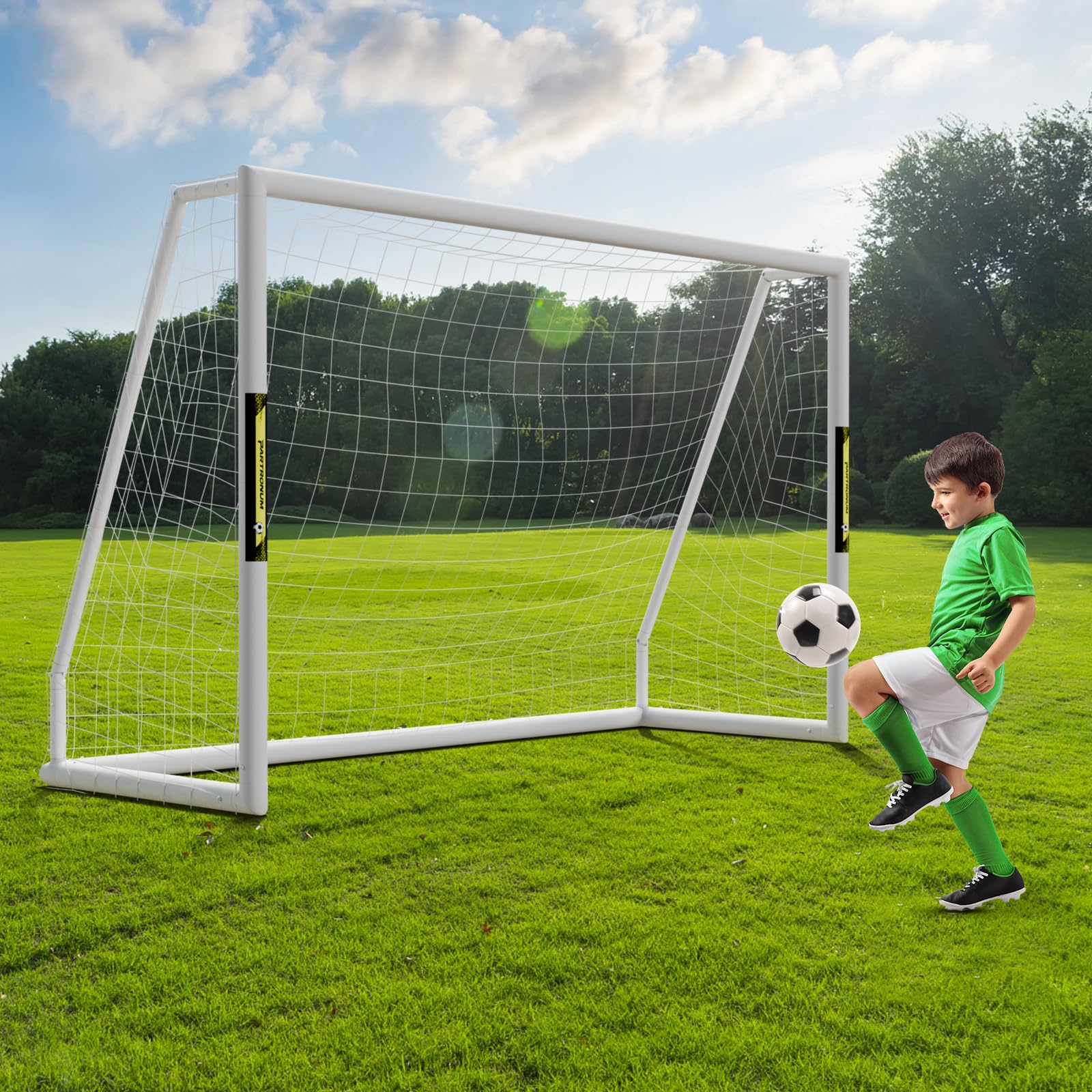 Portable Soccer Goal Net 12x6FT/10x6.5FT/8x6FT/8x5FT/6x4FT with Carry Bag & Durable HPVC Frame - Perfect for Backyard, Training, and Youth Soccer Practice