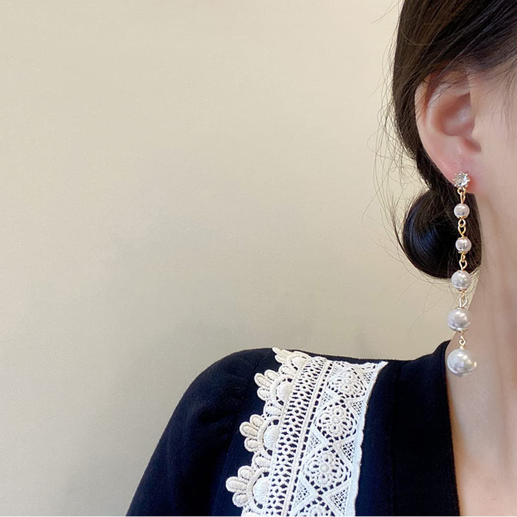 Elegant Pearl Dangle Drop Earrings for Women - 18K Gold Plated & Sterling Silver Long Tassel Pearl Ball Chain Earrings | Perfect for Weddings, Parties & Formal Occasions