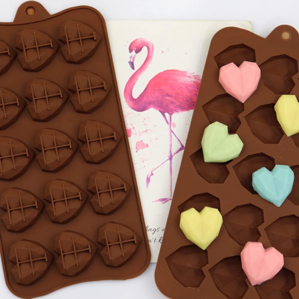 2-Piece Heart Shaped Silicone Mold Set for Chocolate, Candy, Cake & Jelly - Diamond Texture Baking Molds (Medium & Small) - Perfect for Valentine's Day, Weddings & DIY Dessert Decorating