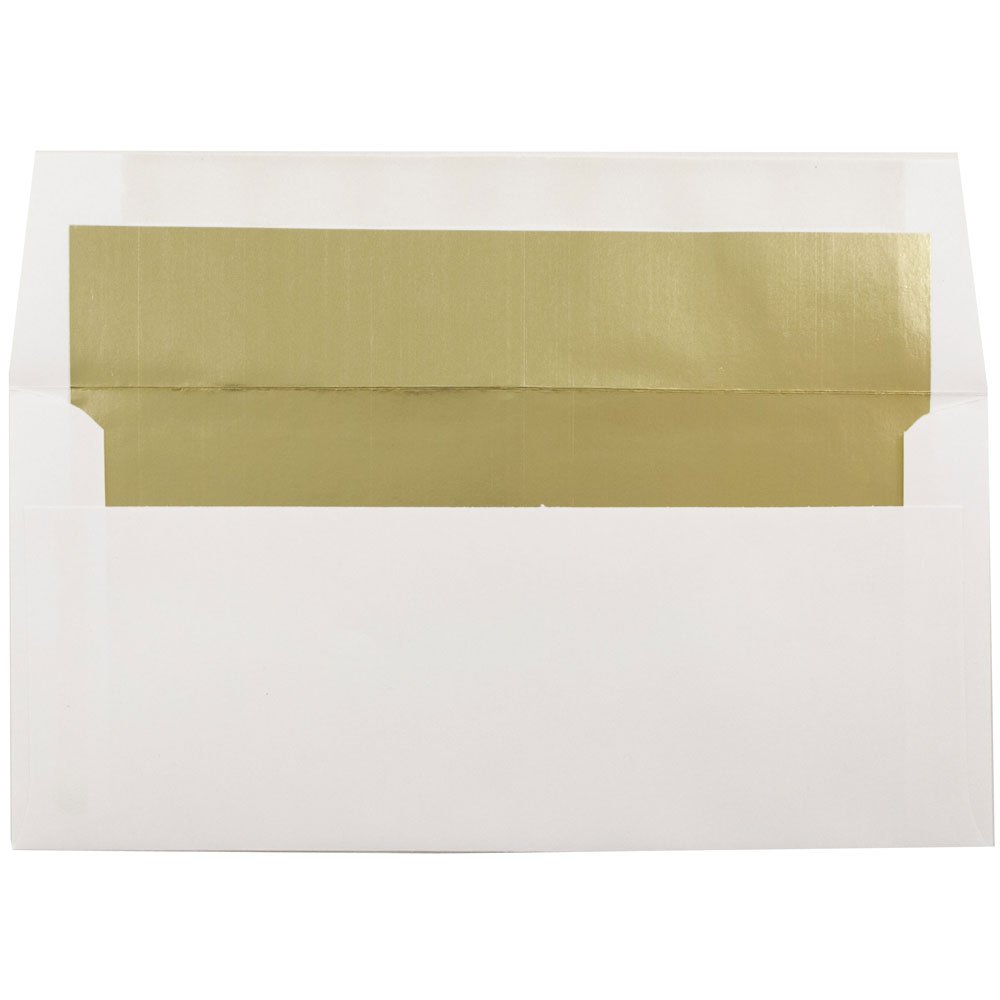 JAM PAPER 3 7/8 x 8 1/8 Inch Gold Foil Lined Invitation Envelopes - Premium White Wedding & Party Stationery - Bulk Pack of 1000 for Events, Greeting Cards & Business Correspondence