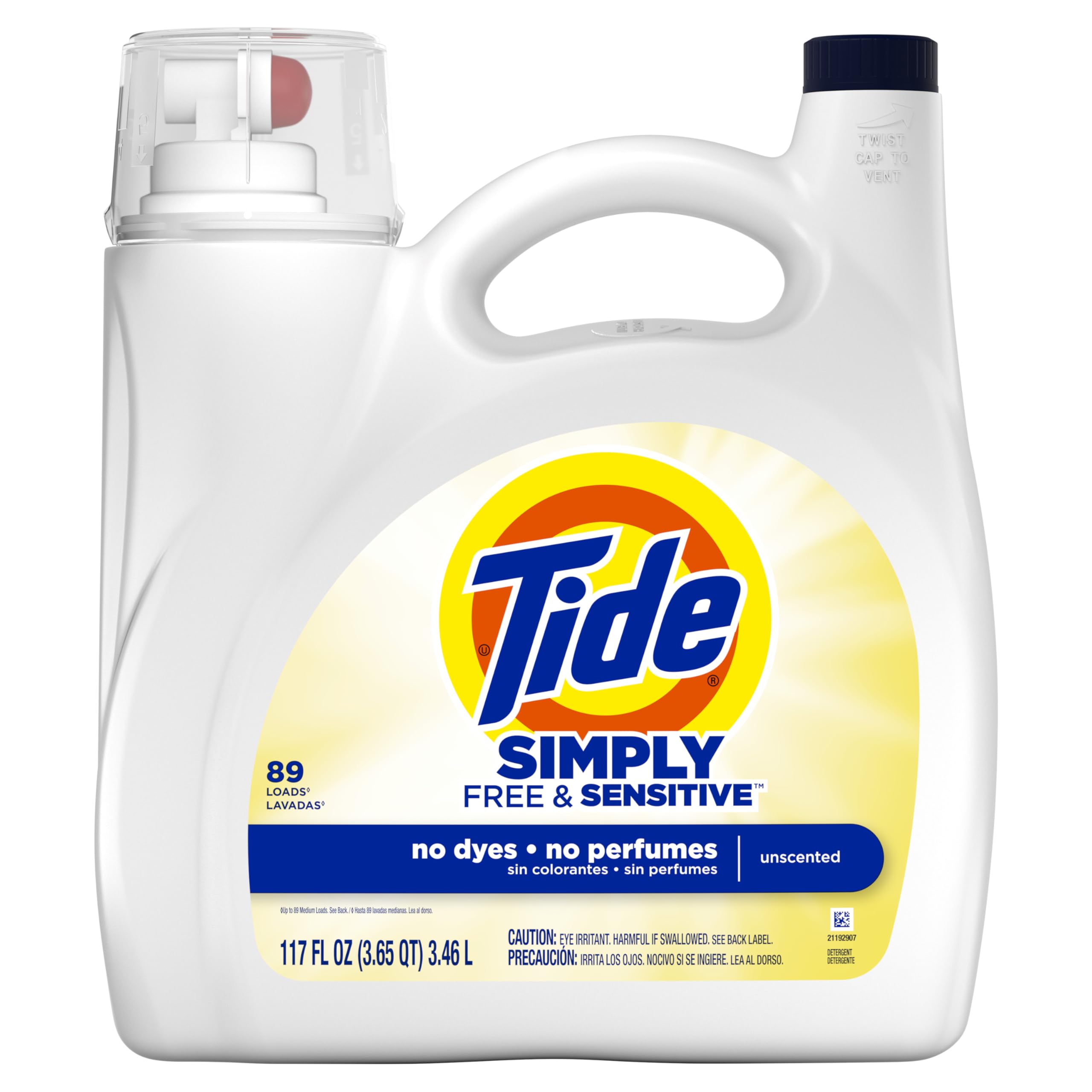 Tide Simply Free & Sensitive Liquid Laundry Detergent - 89 Loads, 117 oz - Hypoallergenic & Dye-Free for Sensitive Skin - Perfect for Babies, Kids & Allergy-Prone Families - Gentle Yet Effective Cleaning for Everyday Laundry