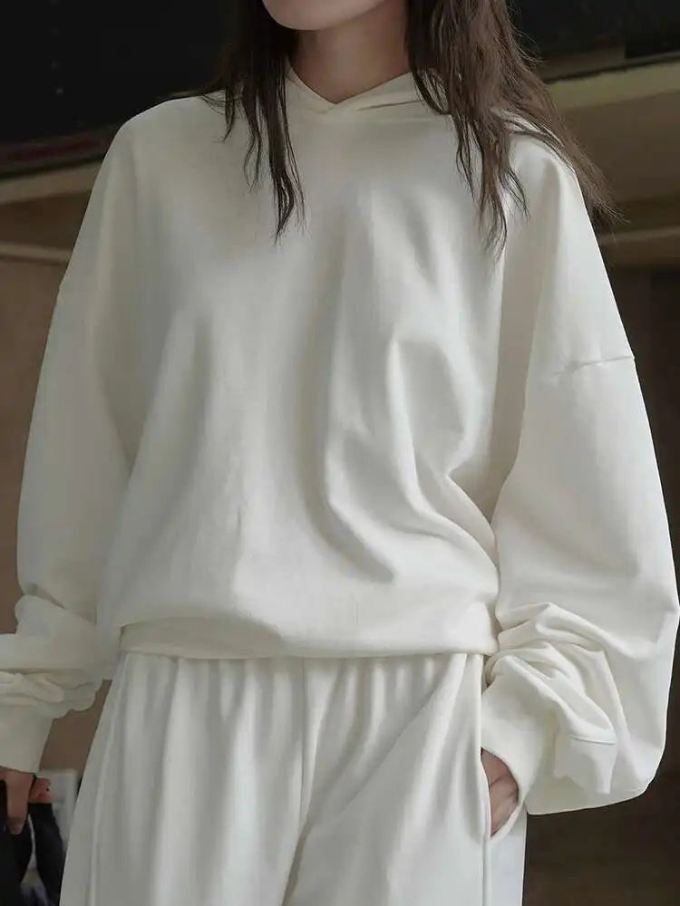 Women's Backless Drawstring White Casual Hooded Sweatshirt - Long Sleeve Oversized Fashion Pullover for Spring & Autumn 2025 | Trendy Streetwear, Lounge Wear, and Layering Essential