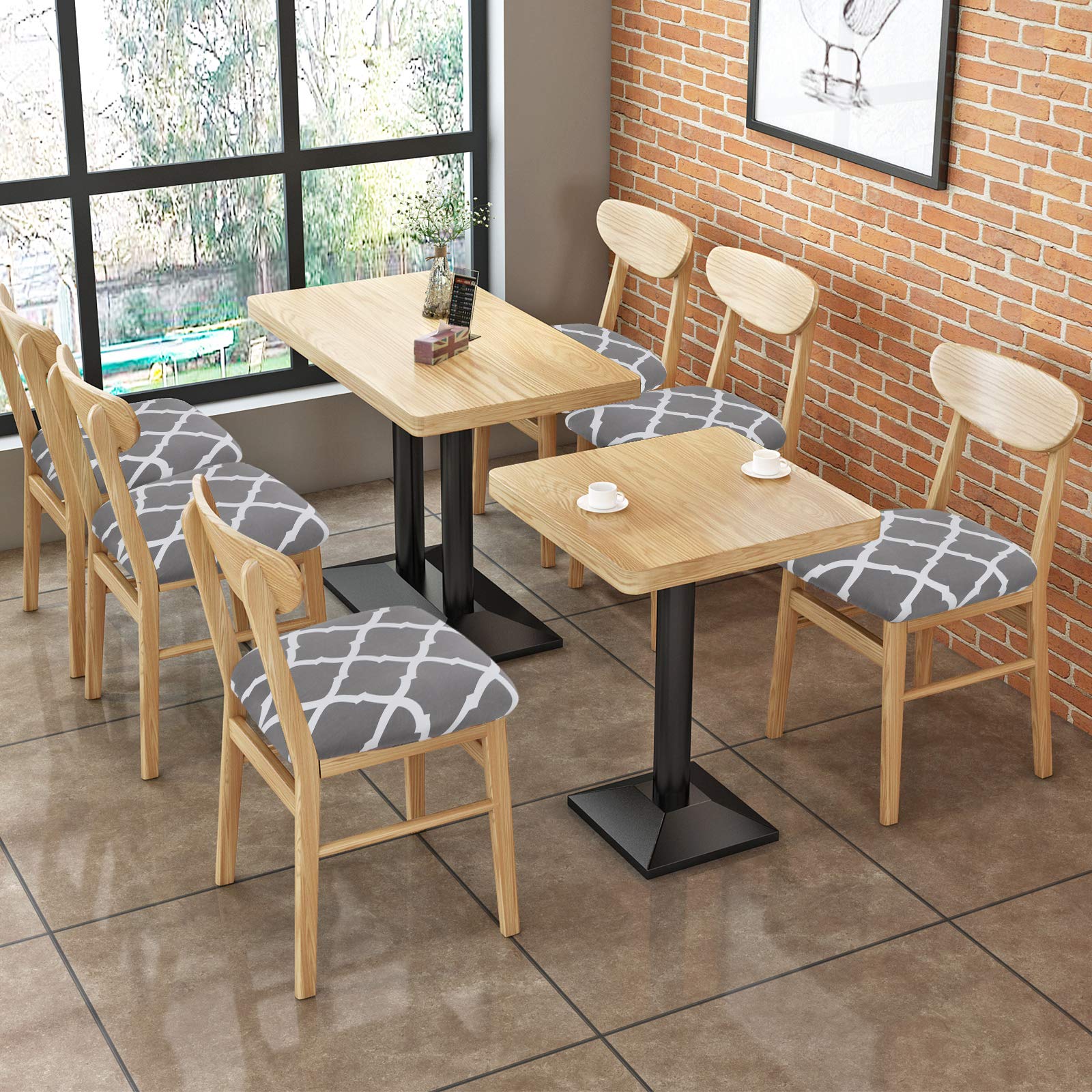 Stretch Printed Dining Room Chair Seat Covers Set of 4 - Washable Bench Slipcover, Grey Fabric Upholstery Protector for Kitchen & Dining Furniture - Perfect for Home, Restaurant, and Office Use