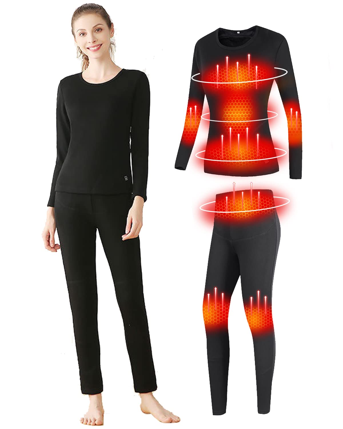 Women's USB Heated Thermal Underwear Set - Electric Warm Long Johns & Leggings for Winter, Snow Sports & Cold Weather Activities