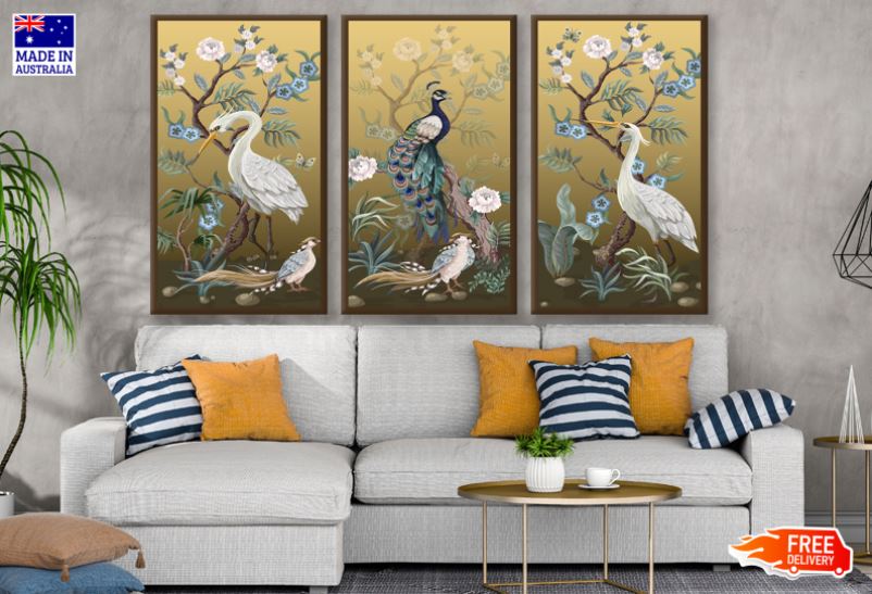3-Piece Peacock & Floral Design Wall Art Canvas - High Quality Print, 100% Australian Made, Ready to Hang - Perfect for Living Room, Bedroom & Office Decor