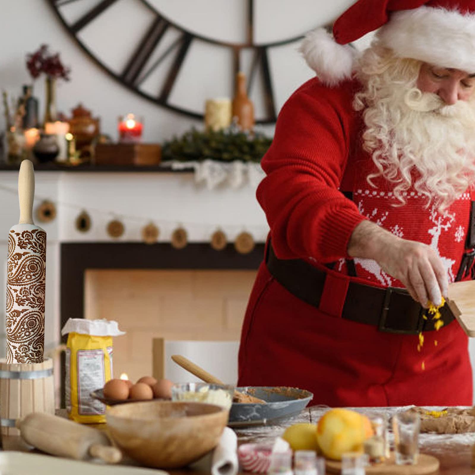 Paisley Wooden Rolling Pin - Fashion Embossed Baking Tool for Cookies, Pastries, Pizza & Fondant - Perfect for Wedding Gifts, Holidays & DIY Crafts - Ideal for Home Baking, Cake Decorating and Clay Modeling