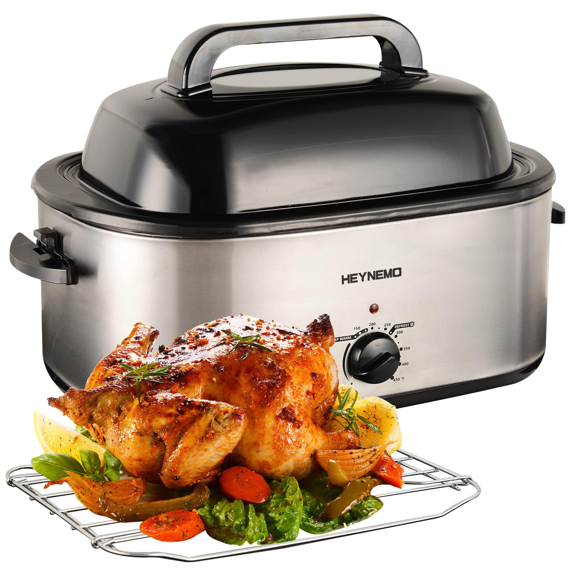 24 Qt Electric Roaster Oven with Viewing Lid - Large Stainless Steel Turkey Roaster for Thanksgiving, Holiday Cooking & Family Gatherings - Perfect for Roasting Turkey, Chicken, Beef & Baking (Silver)