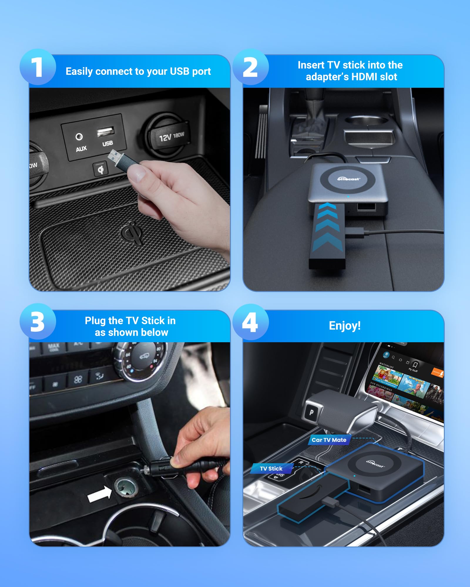 OTTOCAST Car TV Mate - Fire TV Stick Adapter for Car, Convert Car Screen to Smart TV | Watch YouTube, Netflix, Hulu, Disney+ on Vehicle Display | Plug & Play HD Streaming | No Lag for Road Trips & Family Entertainment