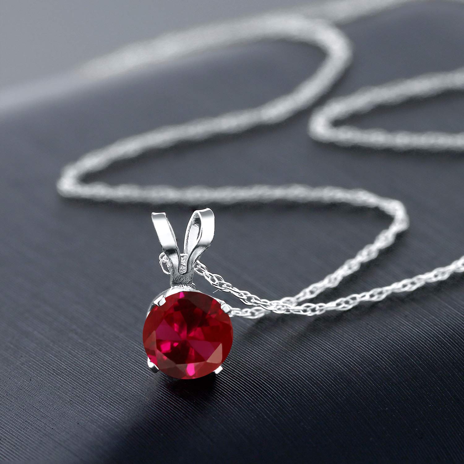 Gem Stone King 14K White Gold Round 4.5MM Birthstone Solitaire Pendant Necklace for Women - 18 Inch Gold Chain | Perfect Gift for Birthday, Anniversary & Special Occasions
