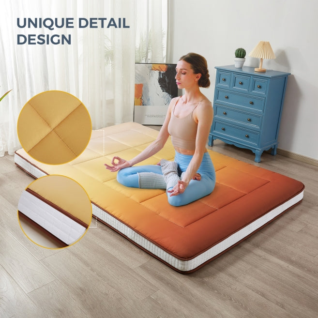 MAXYOYO 6-Inch Extra Thick Floor Futon Mattress - Square Quilted Design in Gradient Brown | Perfect for Guest Beds, Dorm Rooms, and Small Space Living