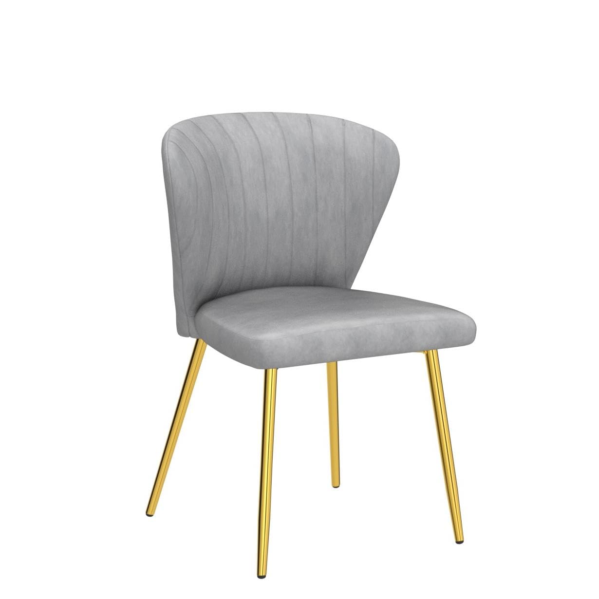 Luxury Nrizc Velvet Upholstered Dining Chairs Set of 4 - Mid Century Modern Design with Golden Metal Legs for Dining Room, Kitchen & Living Room - Soft Grey Fabric - Perfect for Family Dinners, Entertaining Guests & Home Decor