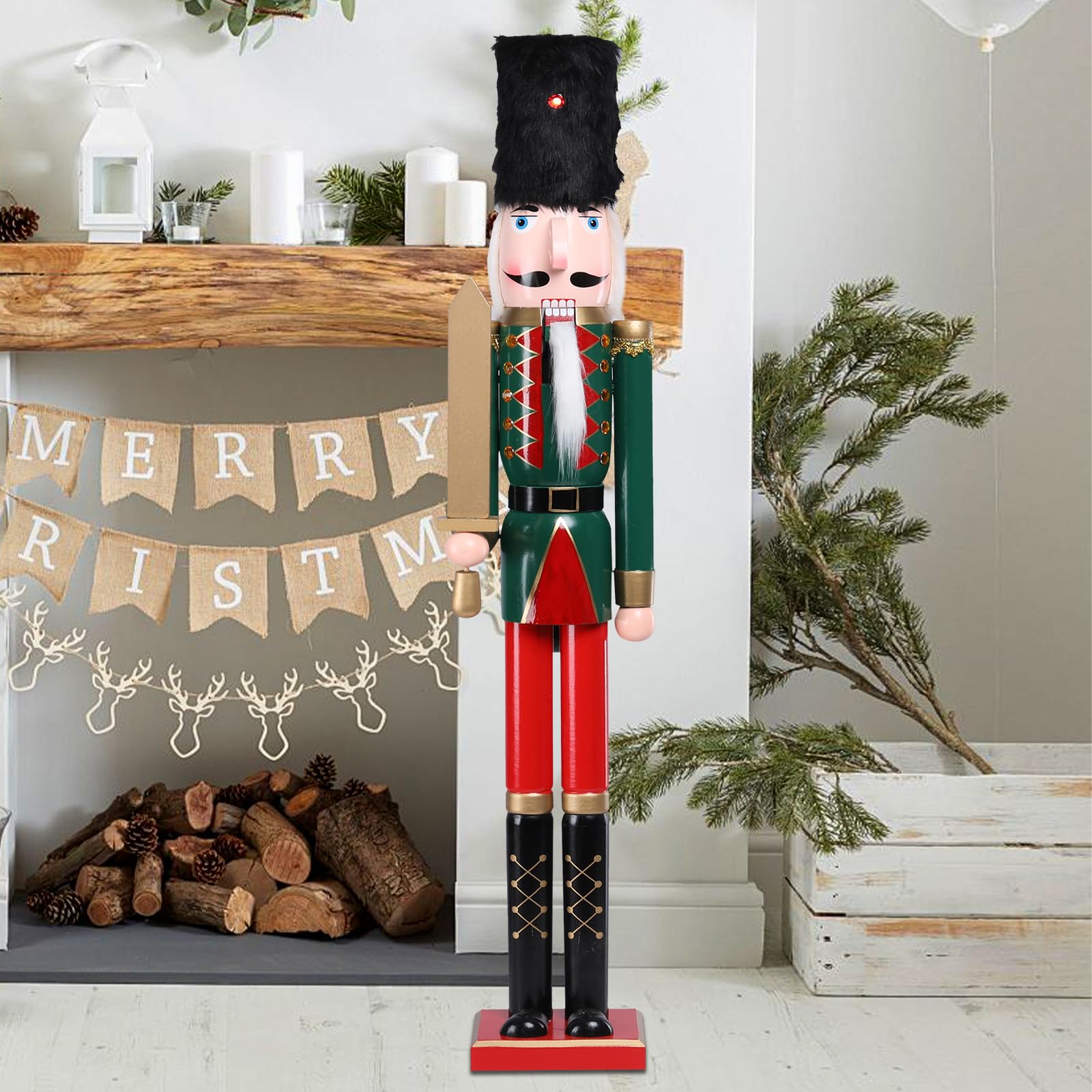 Green Wooden Soldier Nutcracker Christmas Decor - Festive Holiday Figurines for Indoor Table & Mantel Decorations | Perfect Christmas Gifts & Home Décor (41.5cm) - Ideal for Holiday Parties, Tree Skirts & Festive Centerpieces