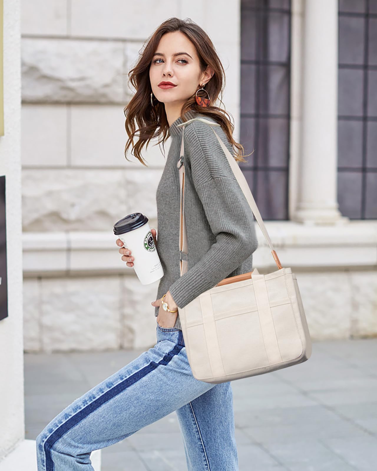 Stylish Canvas Tote Bag for Women with Multi-Pocket - Perfect for Work & Travel