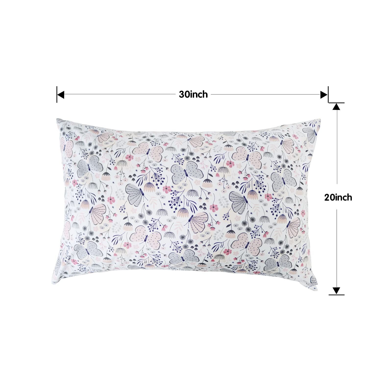 Colorful Butterfly Kids' Pillowcases - 2 Pack Soft Cotton Toddler Pillow Covers with Envelope Closure, Standard 20