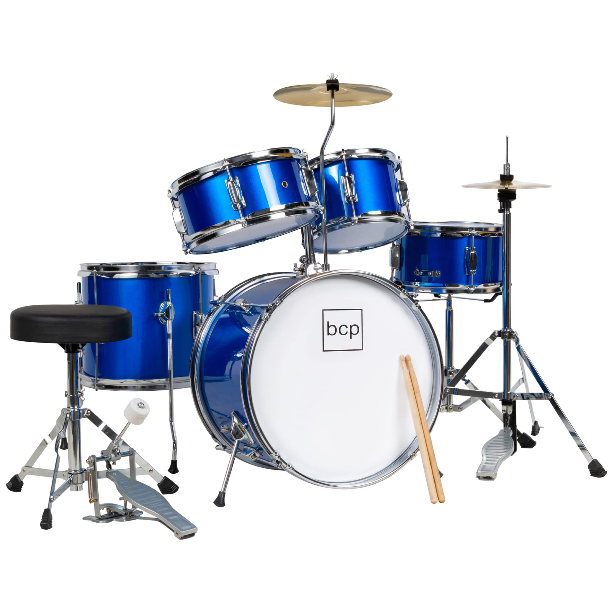Best Choice Products 5-Piece 16in Kids Drum Set - Junior Drum Kit with Cymbals, Pedal, Drumsticks & Stool - Perfect Beginner Percussion Set for Children (Blue) | Ideal for Music Lessons, Birthday Gifts & Home Practice