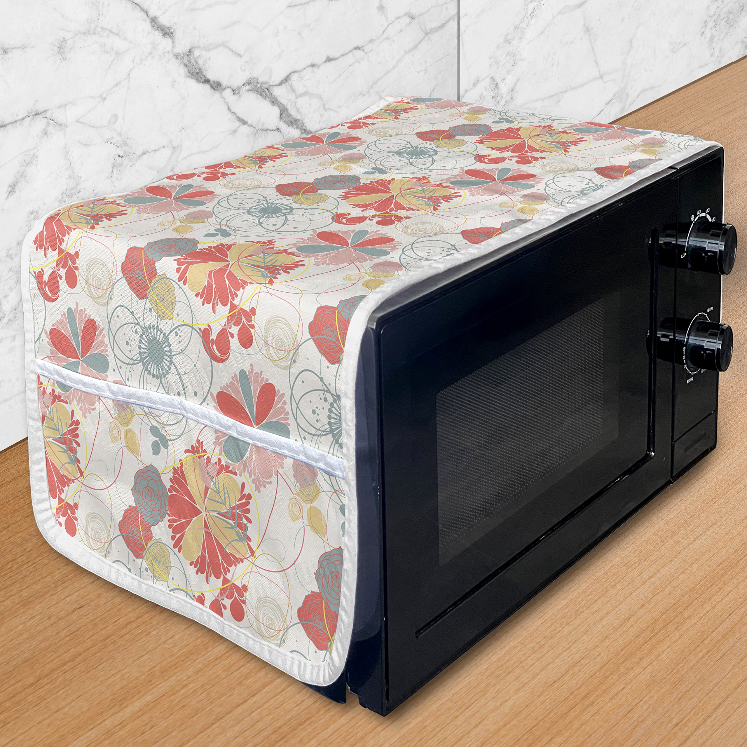 Ambesonne Floral Microwave Cover - Waterproof Kitchen Organizer with Pockets, 36