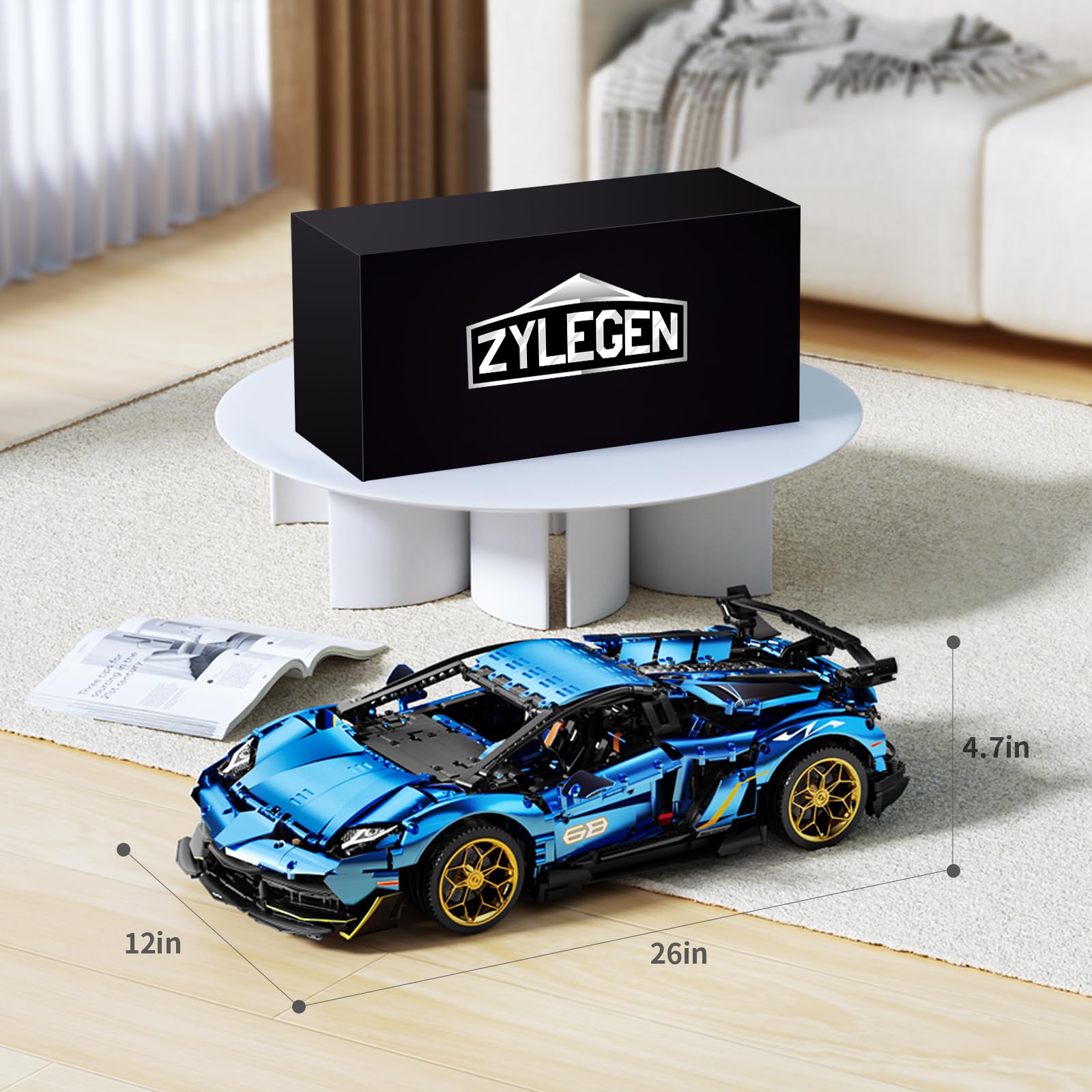ZYLEGEN 1:8 Scale Lamborghini Race Car Building Set - 3,811Pcs Hypercar Model Engineering Toy for Adults & Teens, Collectible Sports Car Building Blocks Kit for Motorsport Fans - Perfect for Display, Gifts & STEM Learning