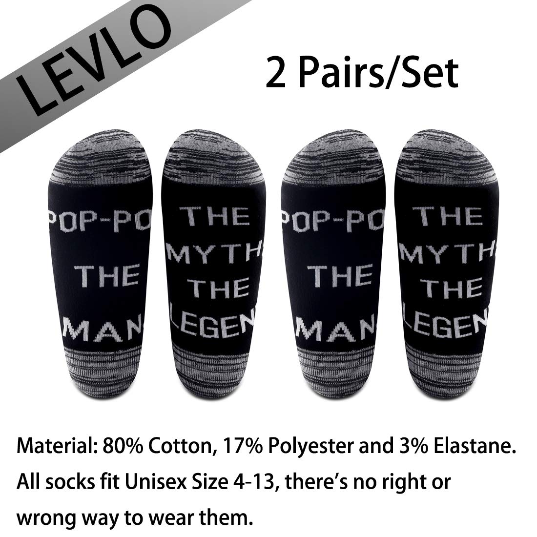 LEVLO Pop-Pop The Man The Myth The Legend Novelty Socks - Funny Gift for Dad, Grandpa, Men - Perfect for Father's Day, Birthday & Special Occasions - Great for Casual Wear, Gag Gifts & Sock Collections