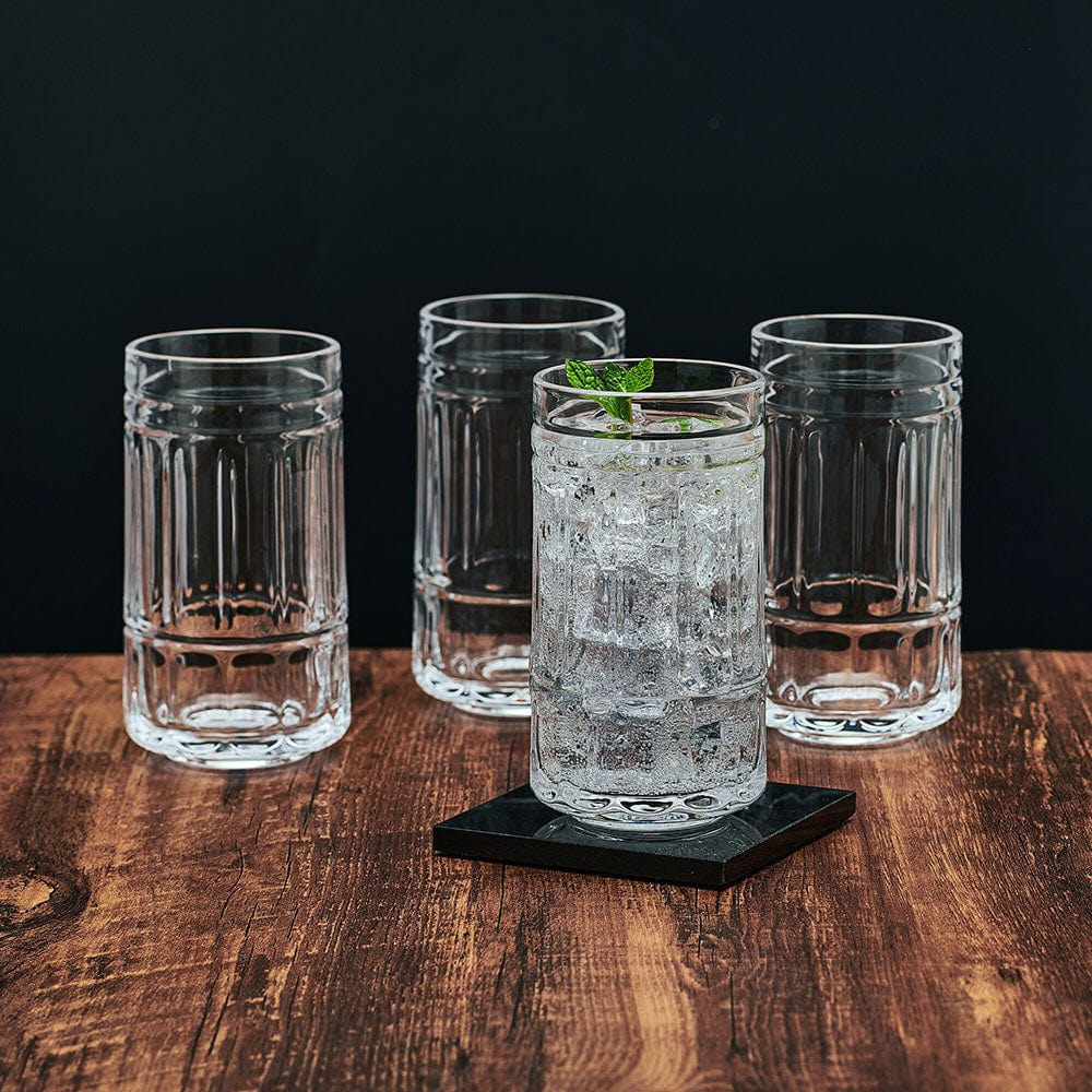 Premium Lawrence Set of 4 Highball Glasses - 16oz Crystal Clear Bar Glasses for Cocktails, Whiskey, Iced Tea & Entertaining - Durable Lead-Free Glassware for Home Bar, Parties & Gifts