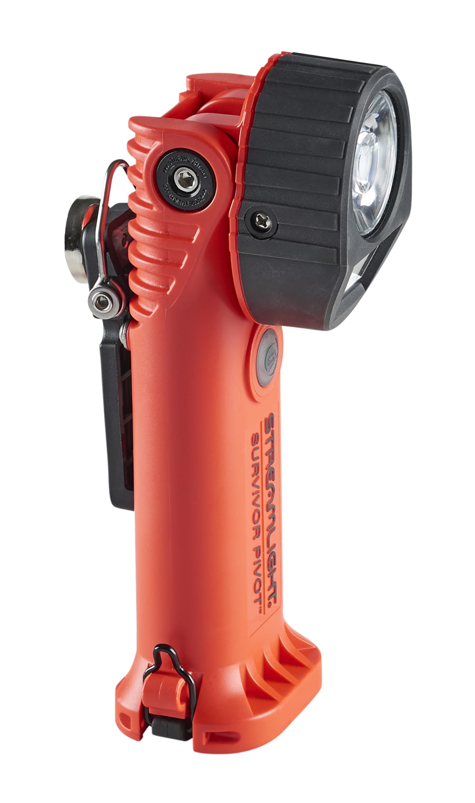 Streamlight 91830 Survivor Pivot 325-Lumen Rechargeable Flashlight - Dual Beam, Right Angle, Magnetic Base & Clip - AC/DC Charging (120V/100V/12V) - Orange Safety Light for Emergency, Camping & Work Scenes