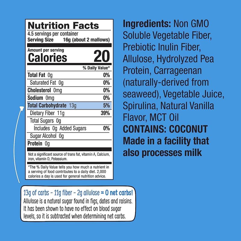 Max Mallow Vegan Sugar-Free Marshmallows - Keto Friendly, Gluten Free, Zero Sugar, Classic Vanilla (6 Pack) | Perfect for S'mores, Hot Chocolate, Baking & Low-Carb Desserts