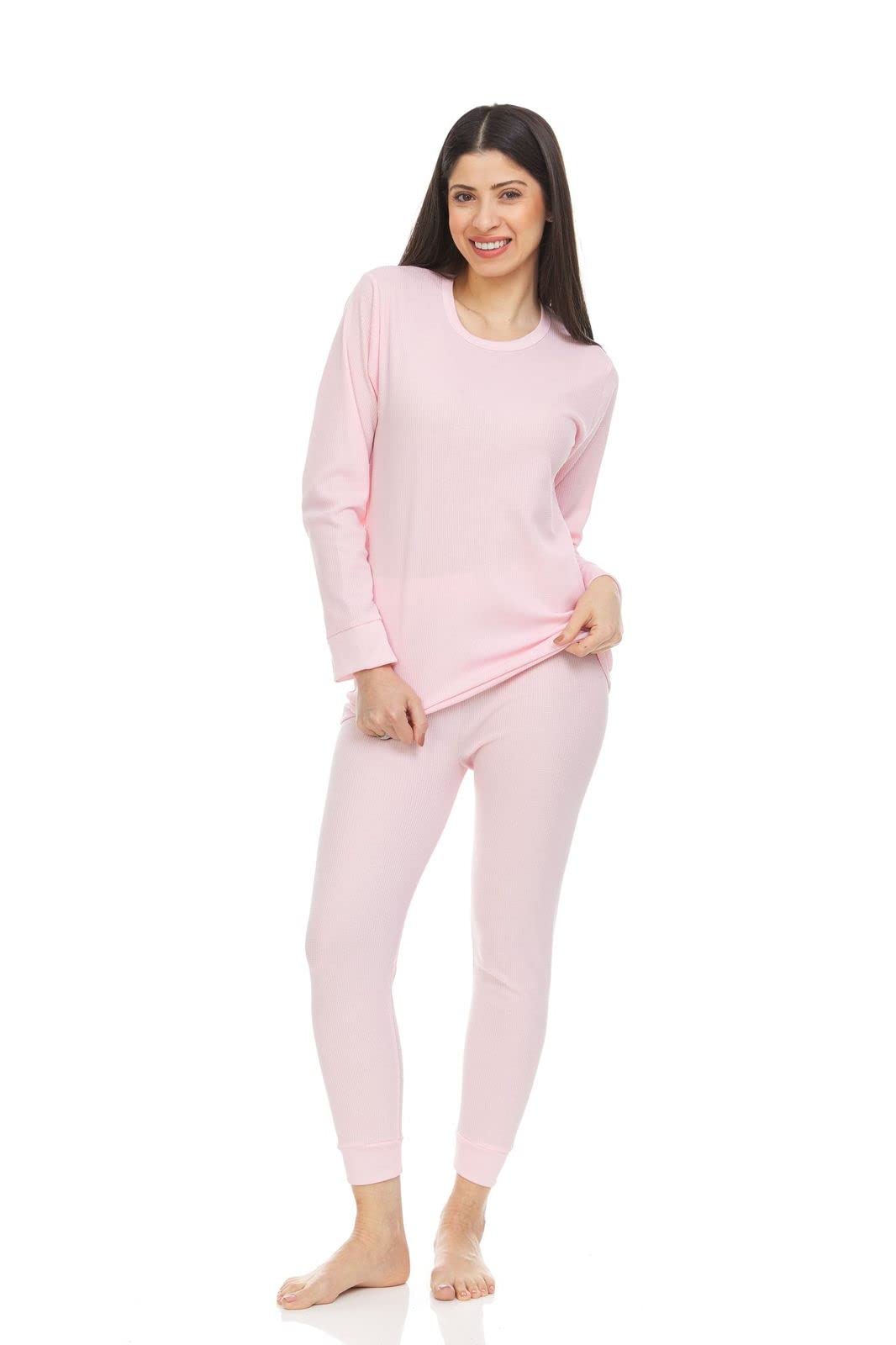 12 Pack Wholesale Bulk 2pc Women's Thermal Underwear Set - Cotton Long Johns Base Layer Top & Bottom in Solid Colors - Perfect for Winter, Skiing, Hiking & Cold Weather Activities