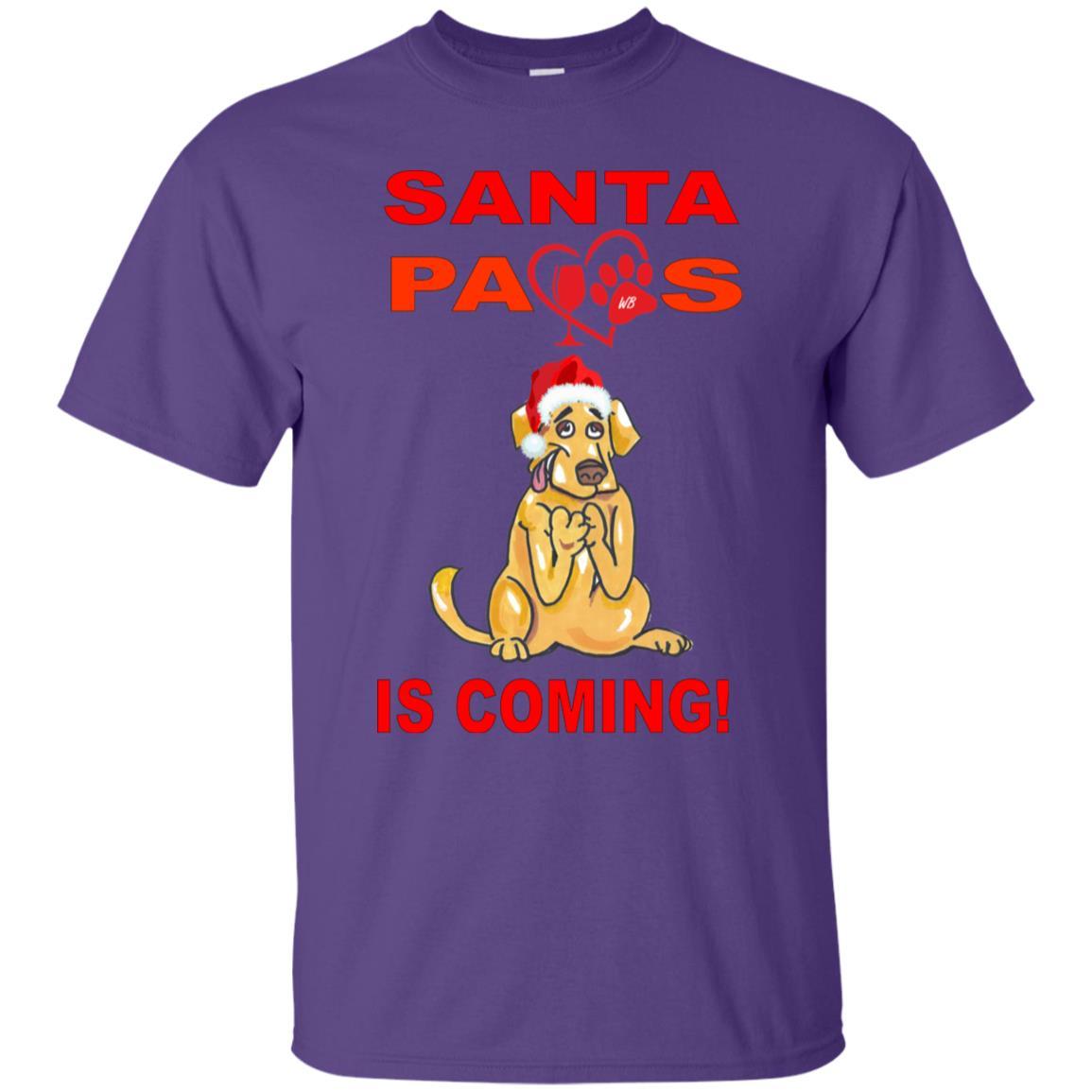 Santa Paws Is Coming Christmas Dog Lover T-Shirt - Ultra Soft Cotton Tee for Pet Owners - Funny Holiday Gift for Dog Moms & Dads - Perfect for Christmas Parties & Family Photos