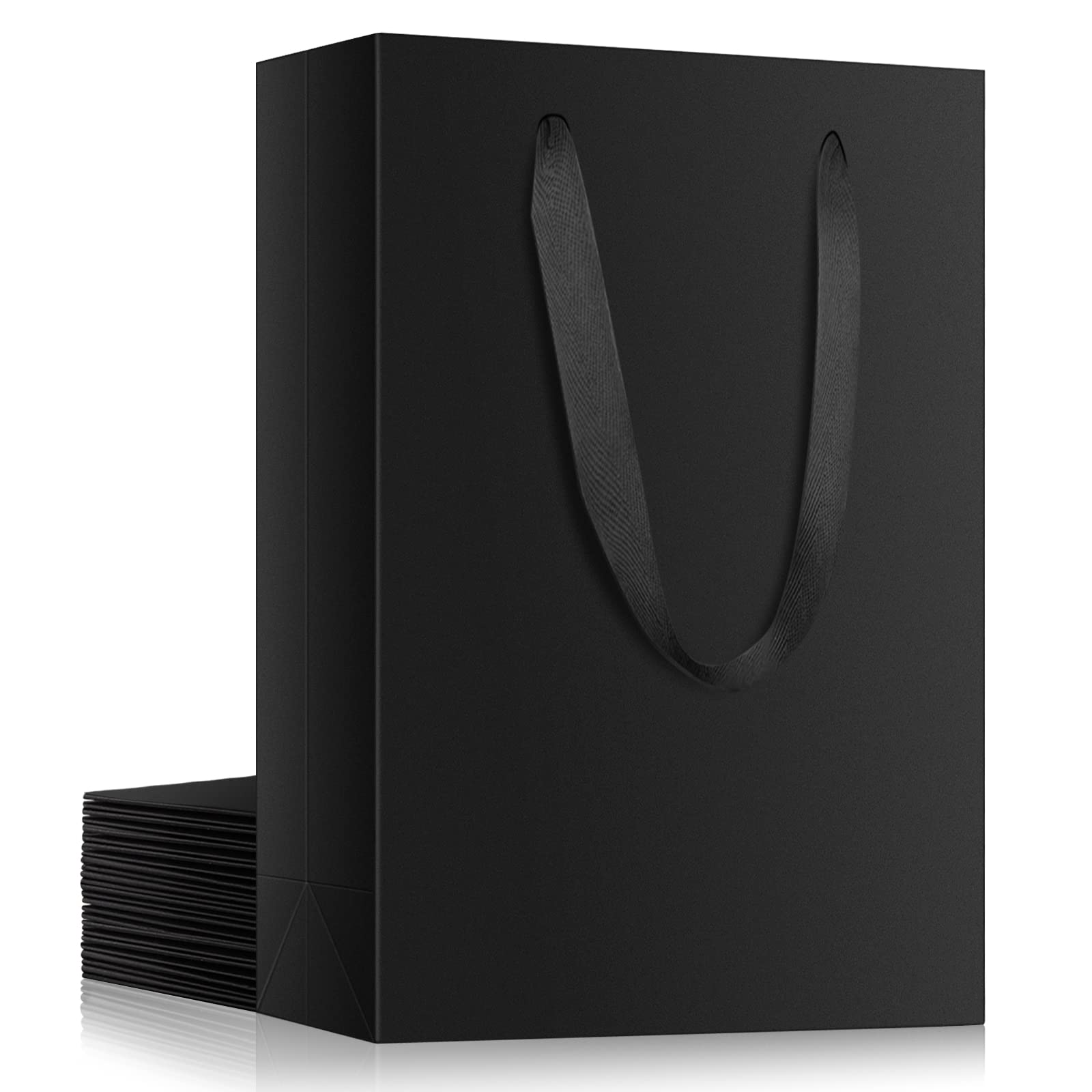 EUSOAR 12 Pack Black Kraft Paper Gift Bags with Handles - 5.9x2.3x7.8 Inches Small Heavy Duty Gift Wrap Bags for Wedding, Baby Shower, Birthday Party, Grocery, Boutique & Business - Perfect for Party Favors, Retail Packaging & Gift Giving