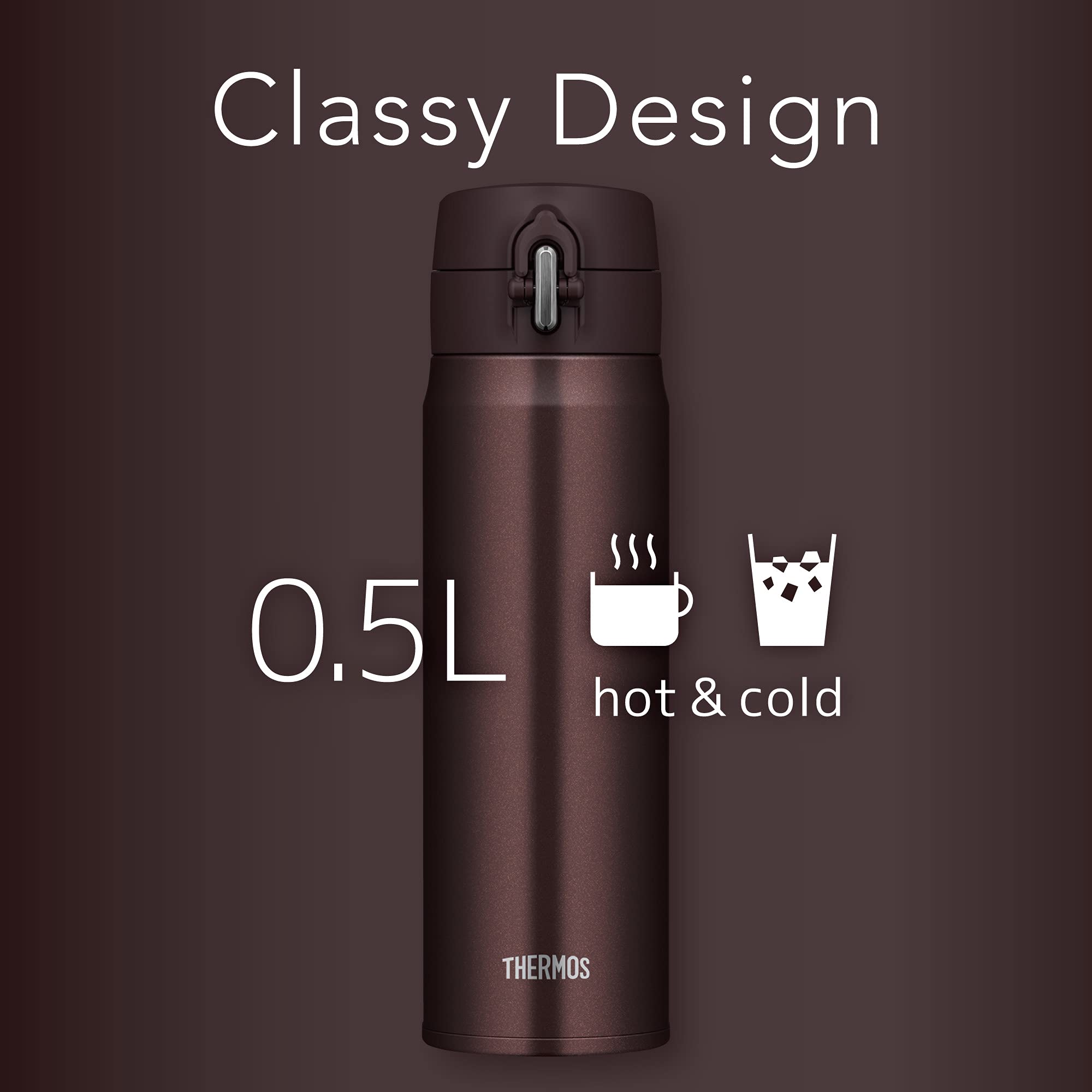 Thermos JOH-500 BW Vacuum Insulated Stainless Steel Travel Mug - 16.9oz (500ml) Brown Coffee Thermos for Hot & Cold Drinks - Perfect for Office, Commuting, Camping & Outdoor Activities