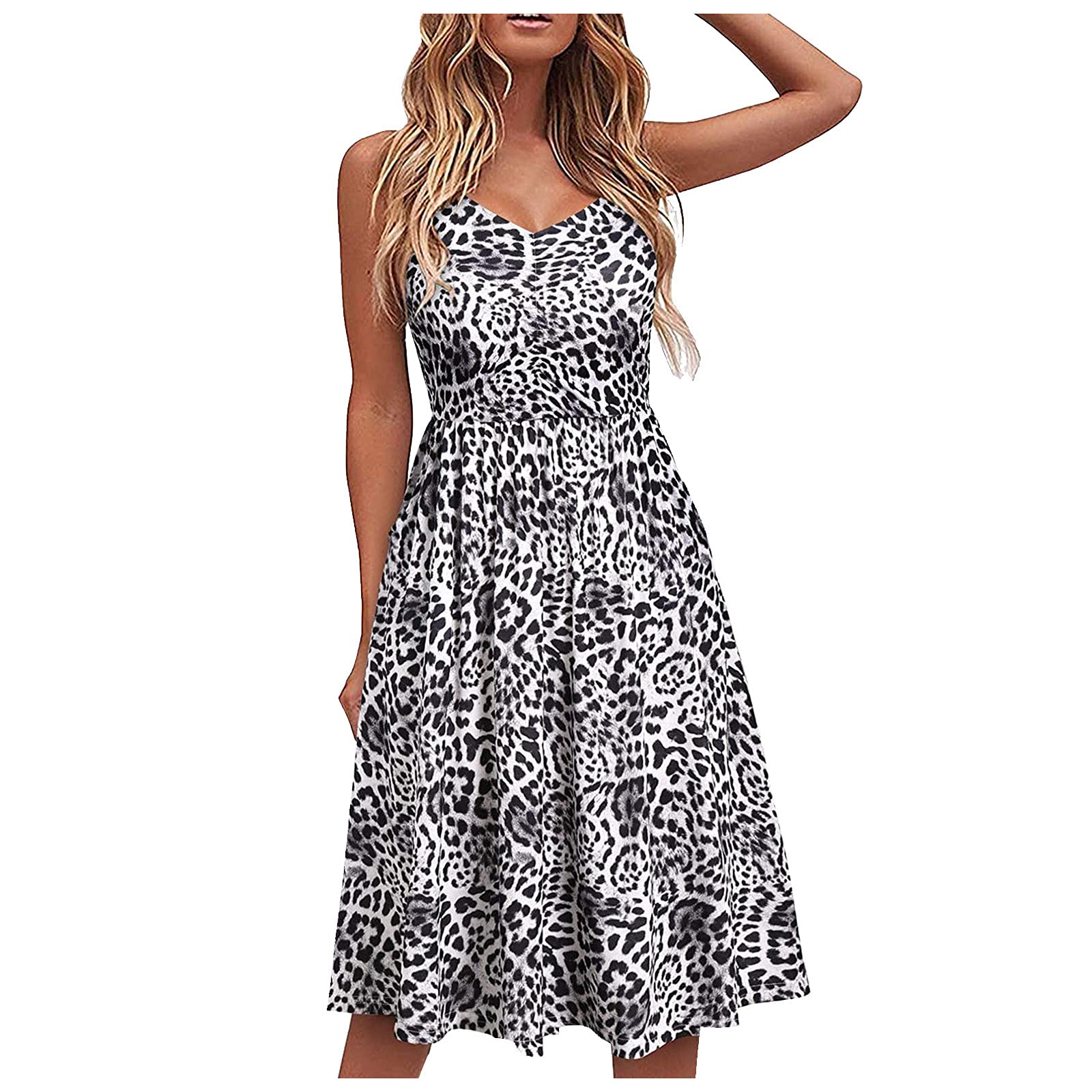 Elegant Plus Size Summer Dresses for Women - Strapless Sundress, Black Halter Dress with Pockets, V-Neck Sleeveless Casual Dress in White (XL) | Perfect for Beach Vacations, Date Nights & Summer Parties