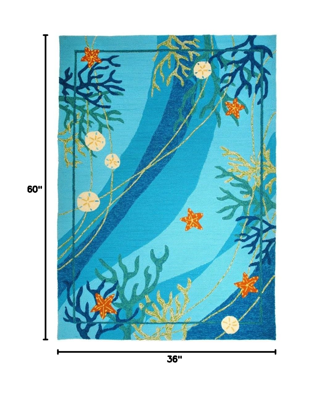 Robin Pickens Homefires Indoor/Outdoor Area Rug - 3' x 5' Underwater Coral & Starfish Design - Perfect for Patio, Deck, Living Room or Beach House Decor