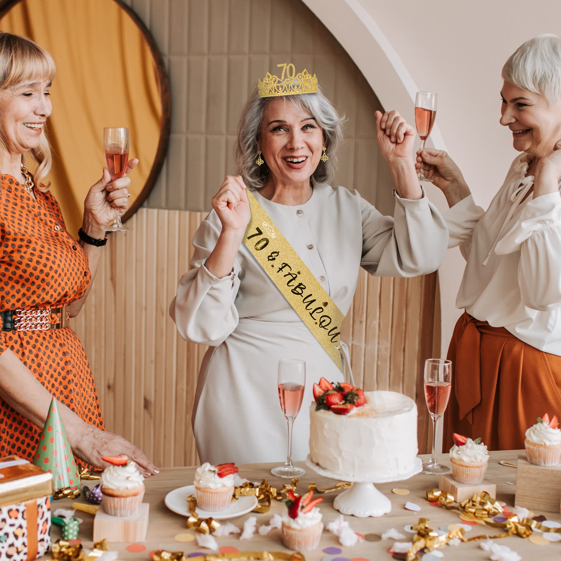 70th Birthday Decorations Set for Women - Gold Crown, Tiara & Sash - Happy 70th Birthday Party Supplies - Perfect for Milestone Celebrations, Retirement Parties & Special Occasions