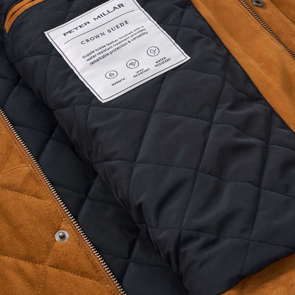 PETER MILLAR Men's Suede Quilted Jacket - Premium Soft Leather Outerwear for Fall & Winter | Stylish Casual & Business Wear