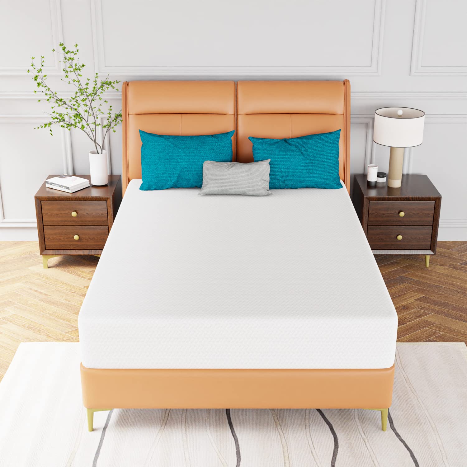PayLessHere 10 Inch Green Tea Memory Foam Mattress - CertiPUR-US Certified, Fiberglass Free, Removable Soft Cover - Full Size Mattress for Bed Frame, Bunk Bed, Trundle & Daybed - White | Perfect for Guest Rooms, Dormitories & Home Comfort