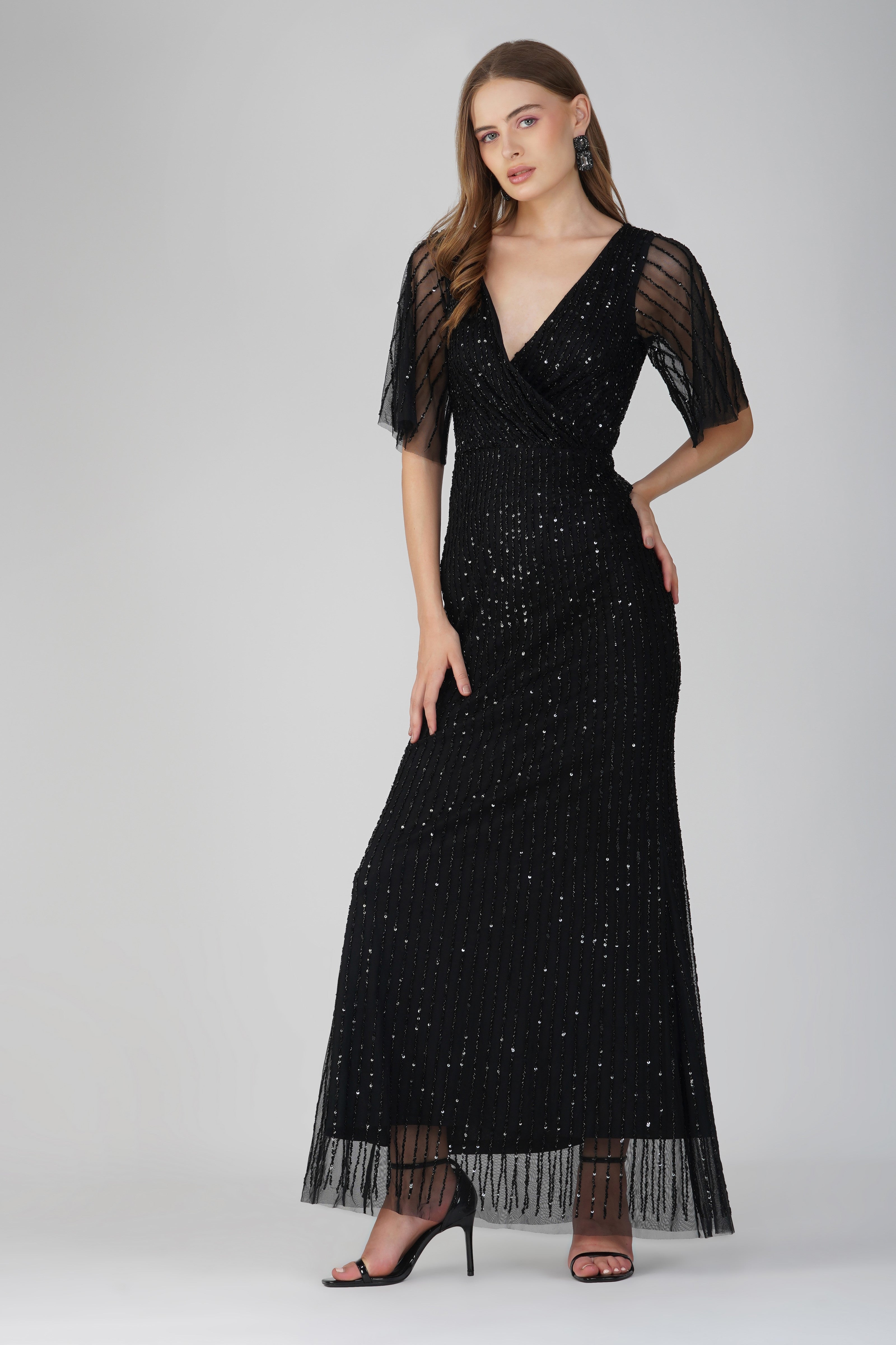 Elegant Black Embellished Maxi Dress for Women | Formal Evening Gown | Wedding Guest Dress | Party & Special Occasion Outfit
