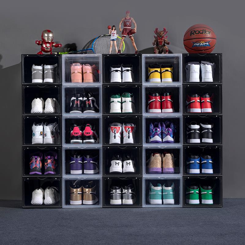 Clear Acrylic Stackable Shoe Storage Box with Magnetic Front Opening - Thickened Non-Slip Design for Closet Organization (Set of 6) - Perfect for Sneaker Collection, Boot Storage & Bedroom Closet Organizer